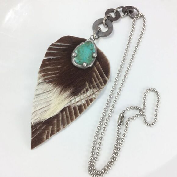 New! FP Turquoise Feather Necklace - Picture 3 of 16